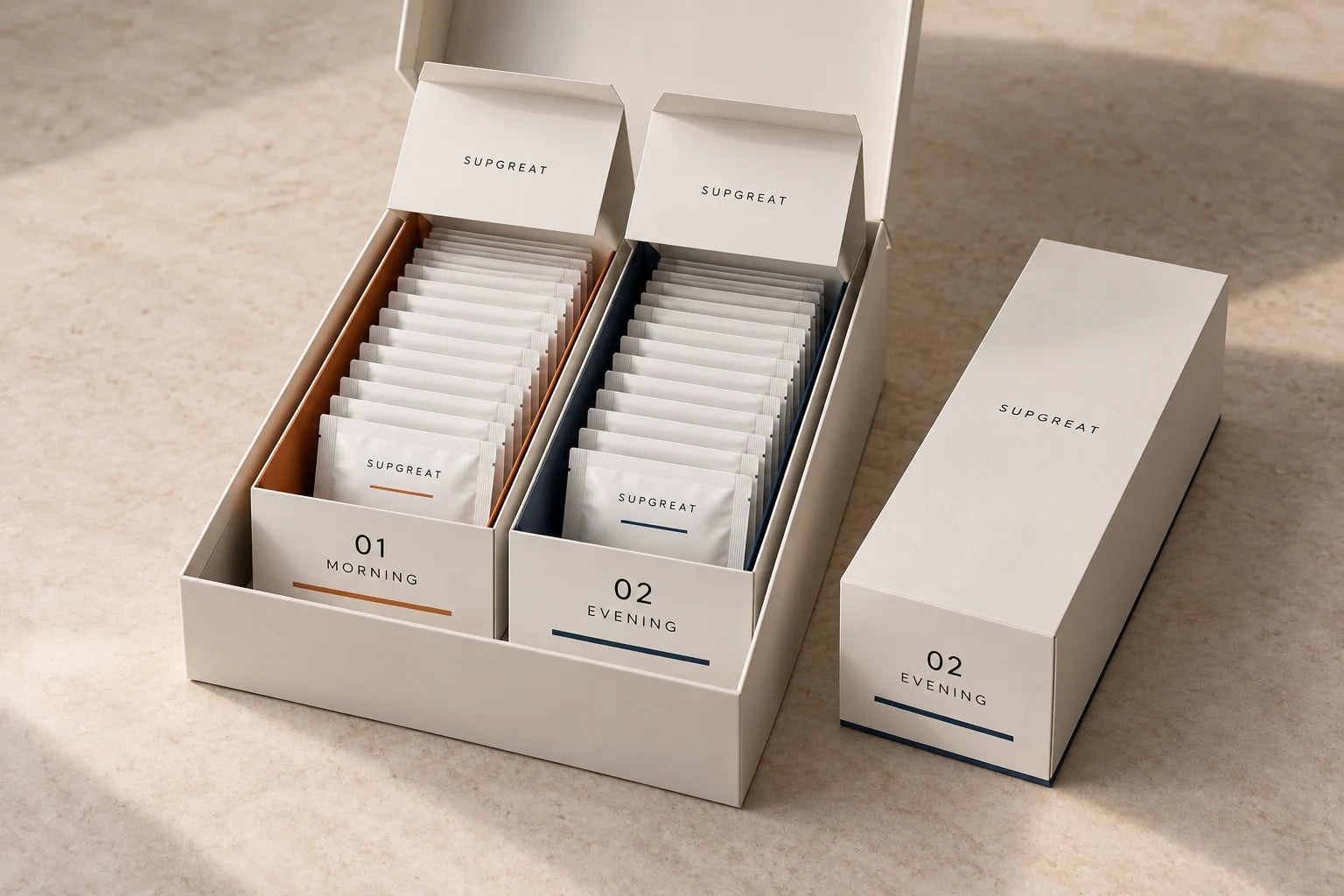 Produktvisualisierung: SUPGREAT CORE mit Morning und Evening